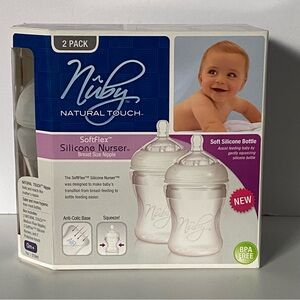 Nuby Natural Touch Infant Bottles 0+m NEW NIB Softflex Anti-colic 2 Pack Covers